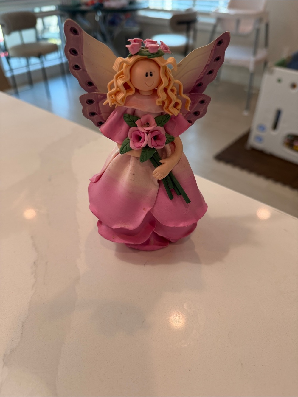 Fairy Angel Figurine • Pink Floral Wings • Rose Bouquet • Cottagecore Decor